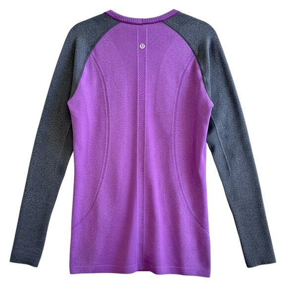 Lululemon Purple Gray Colorblock Seamless Long Sleeve Top Women’s Size 12 - Picture 1 of 6
